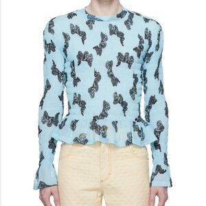 NWOT Charles Jeffrey Loverboy Blue Shirred Long Sleeve T-Shirt - Sz Medium